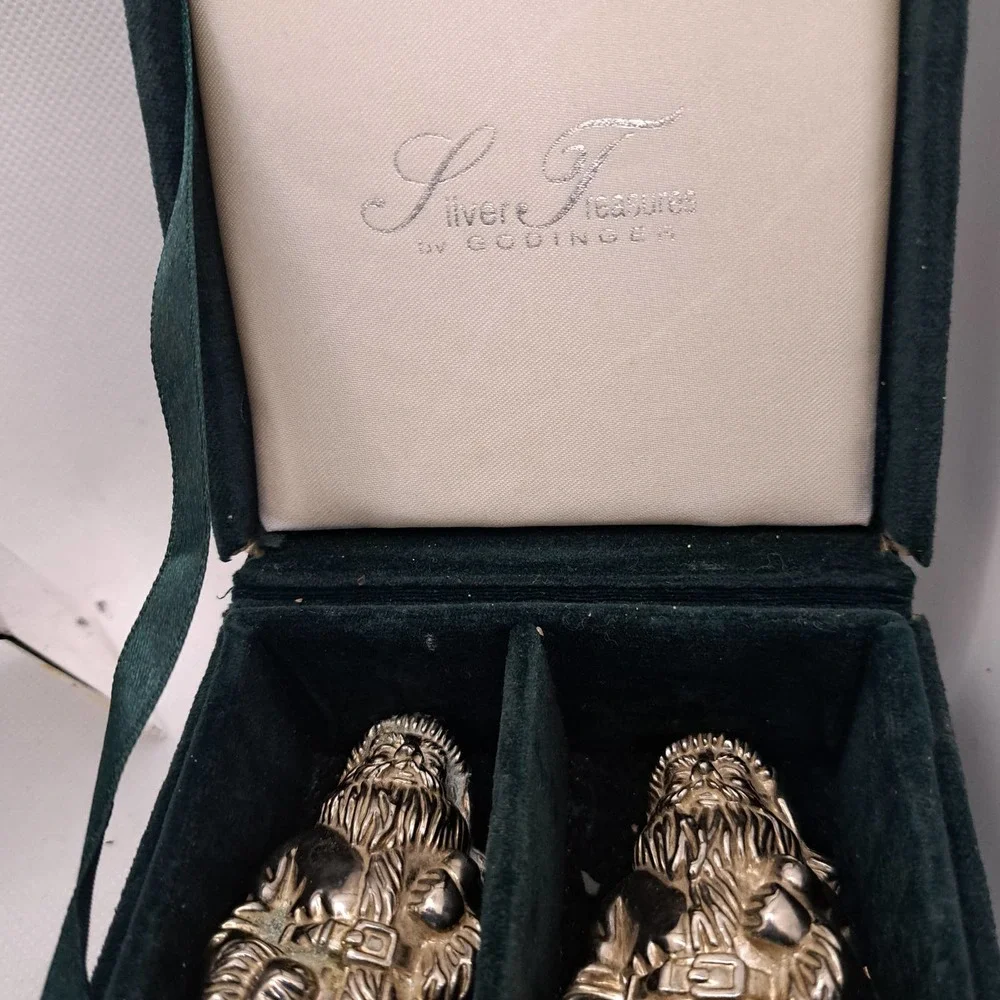 NIB-International Silver Co 3 Santa Stoppers in Rack & Godinger Salt & Pepper